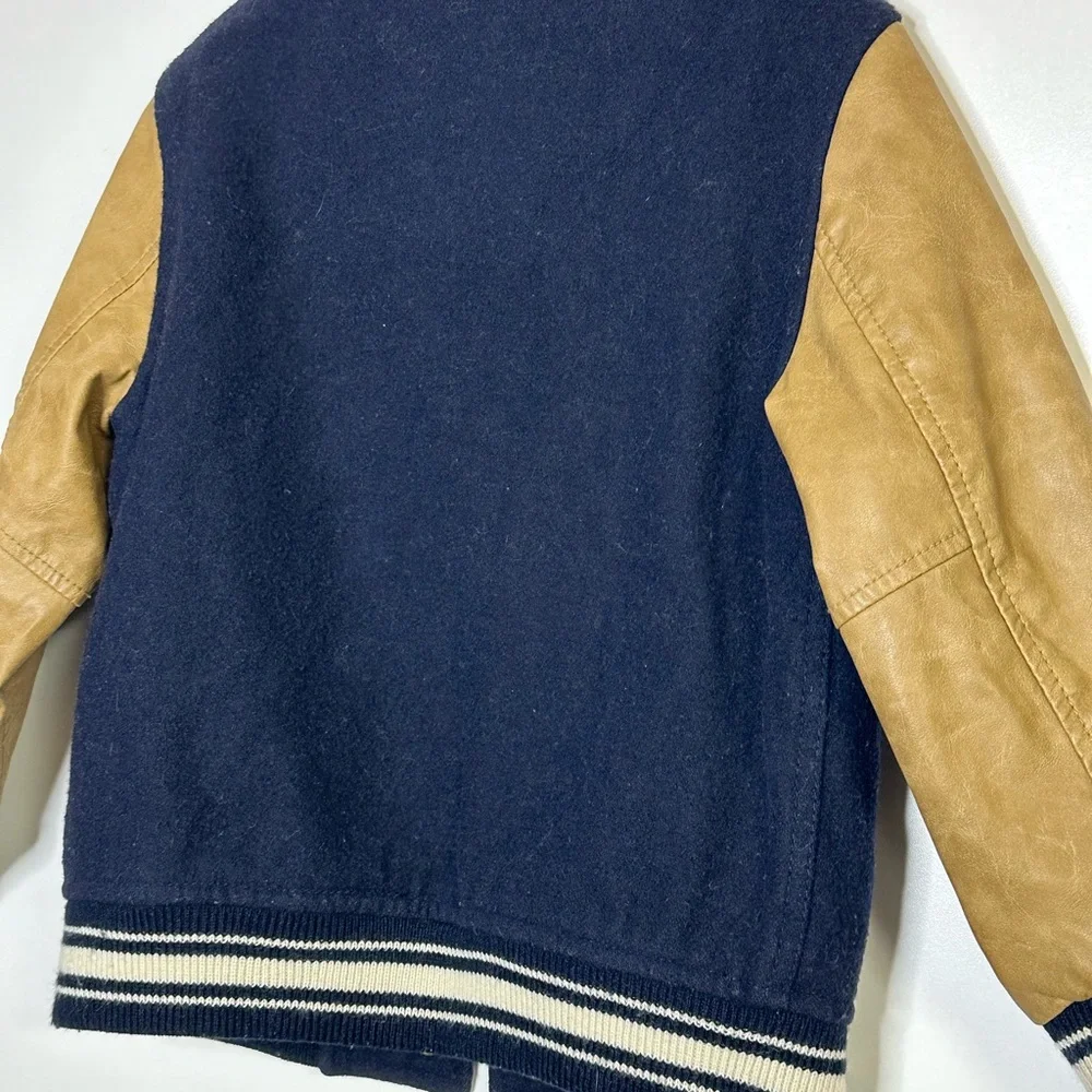 Gap Navy Blue Tan Varsity‎ Jacket Wool Buttoned Size 4 Years